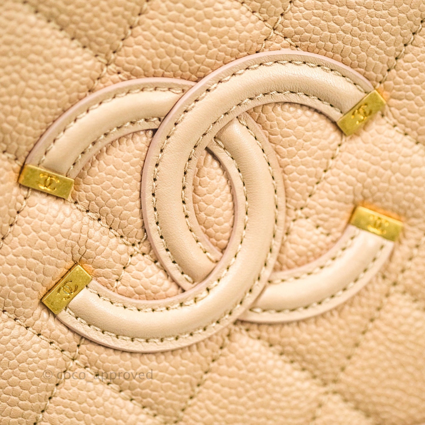 Chanel Quilted Small CC Filigree Vanity Case Beige Beige Caviar
