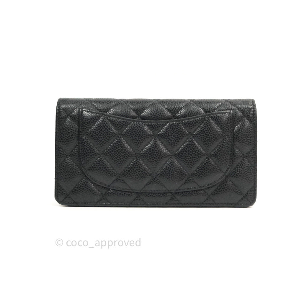 Chanel Quilted Yen Wallet Black Caviar Gold Hardware