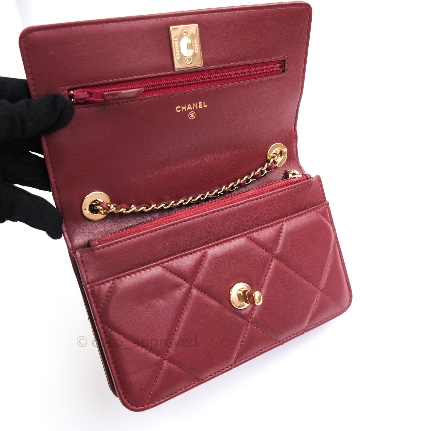 Chanel Trendy CC WOC Wallet on Chain Burgundy Lambskin Gold Hardware