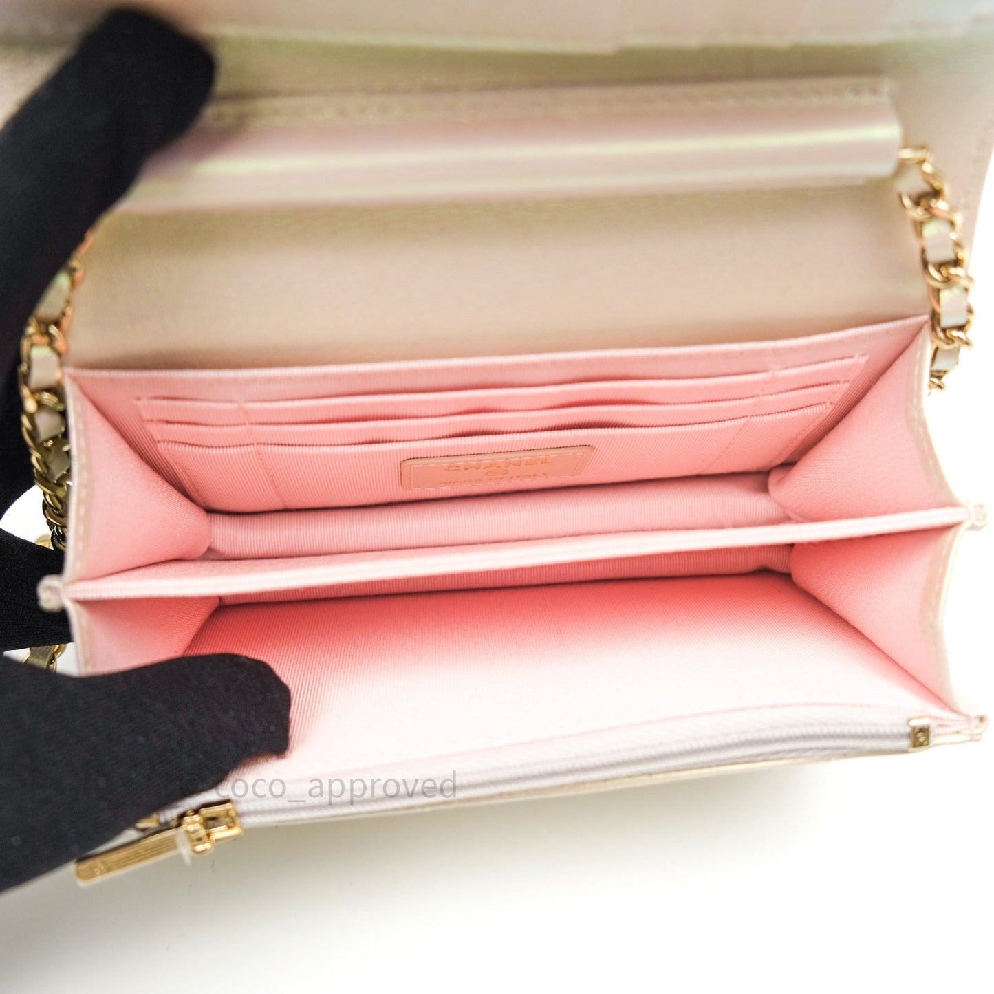 Chanel Quilted Mini Wallet on Chain WOC Iridescent Ivory Gold Hardware 20A