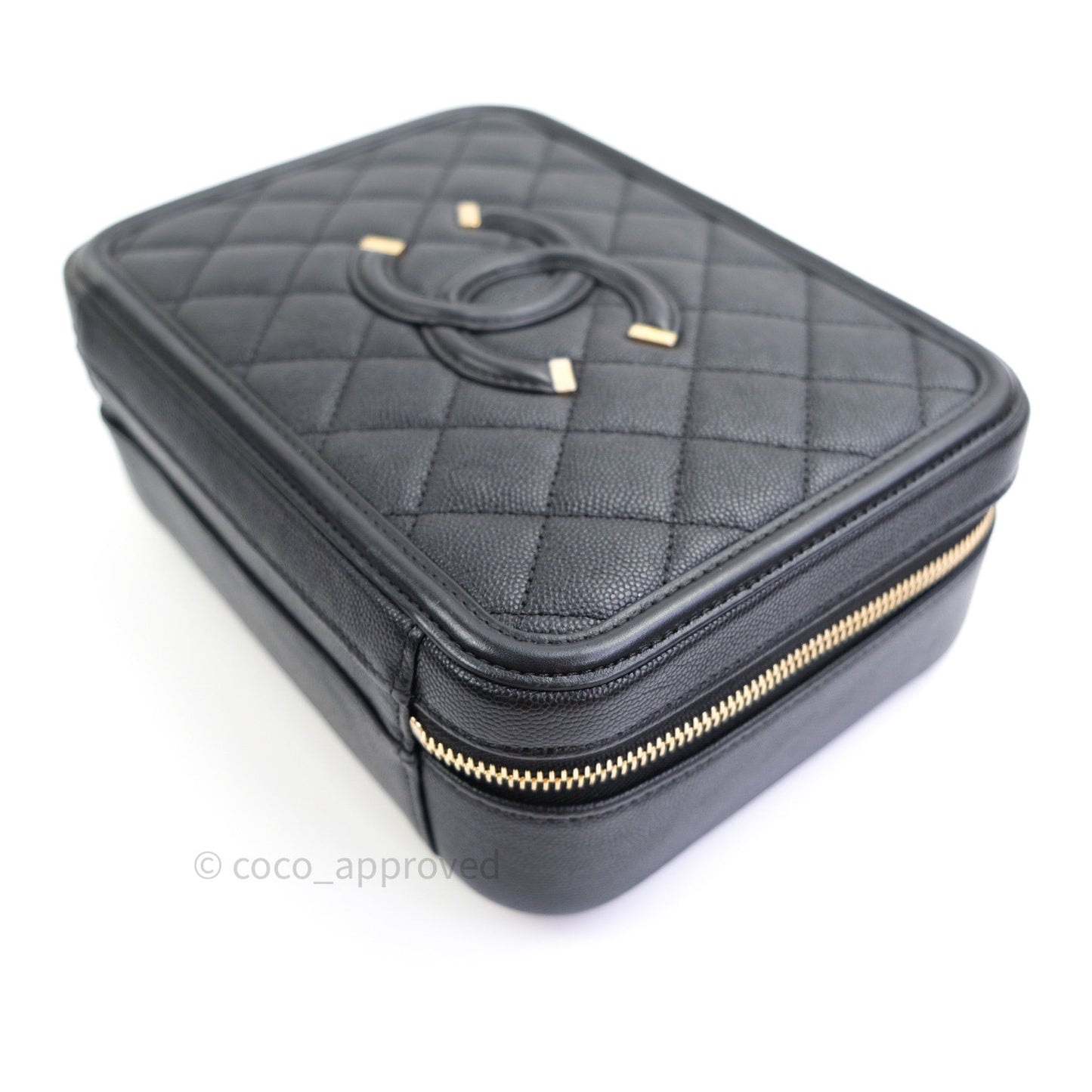 Chanel Quilted Medium CC Filigree Vanity Case Black Caviar Gold Hardware