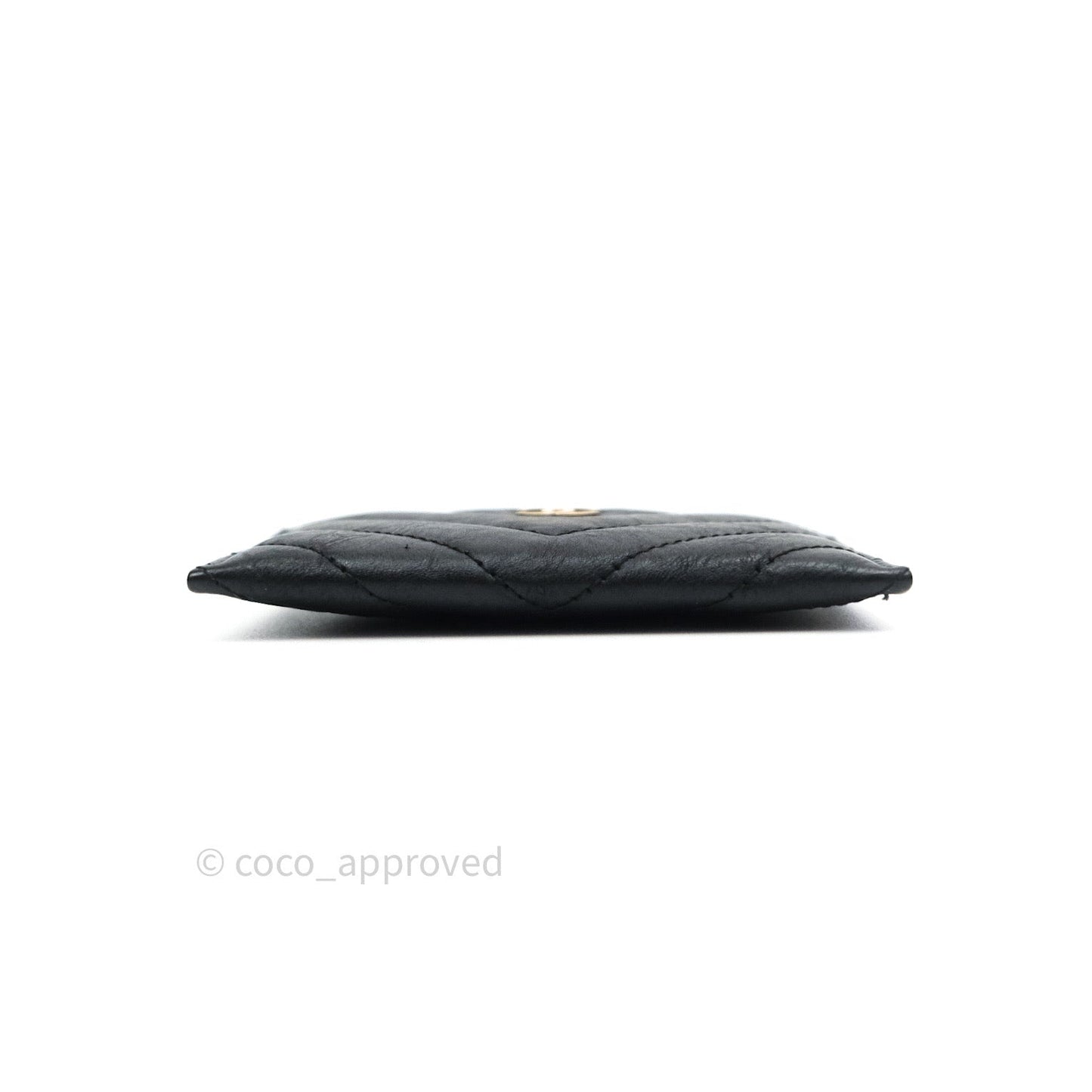 Chanel Black Chevron Classic Calfskin Flat Card Holder Gold Hardware