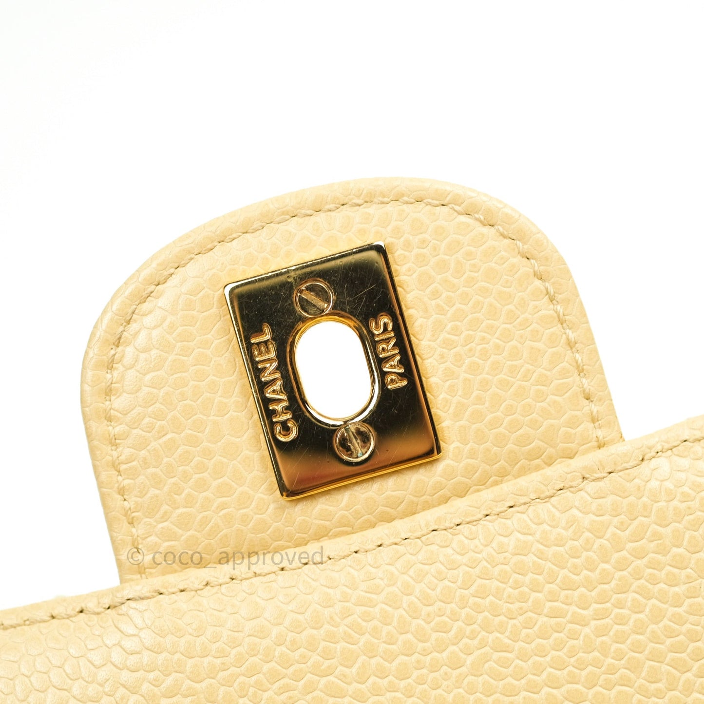Chanel Vintage Classic Double Flap M/L Beige Caviar 24K Gold Hardware