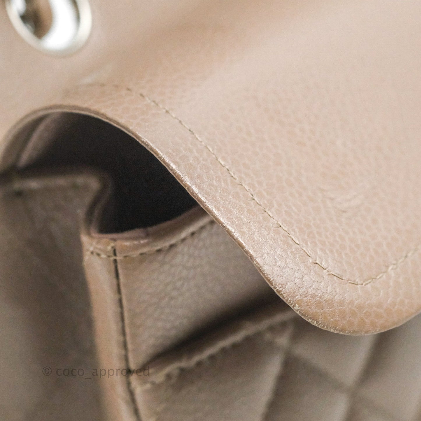 Chanel Classic M/L Medium Flap Quilted Taupe Grey Caviar Silver Hardware