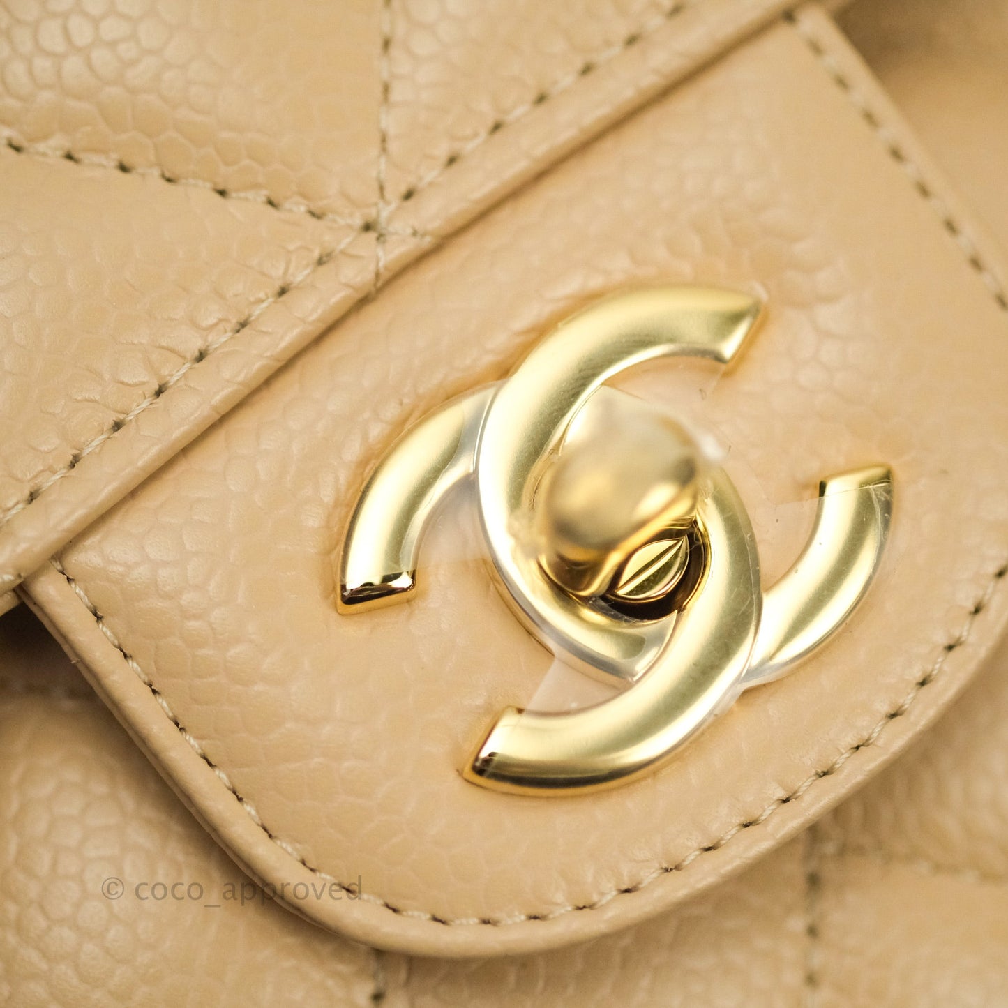 Chanel Classic M/L Medium Double Flap Bag Beige Caviar Gold Hardware