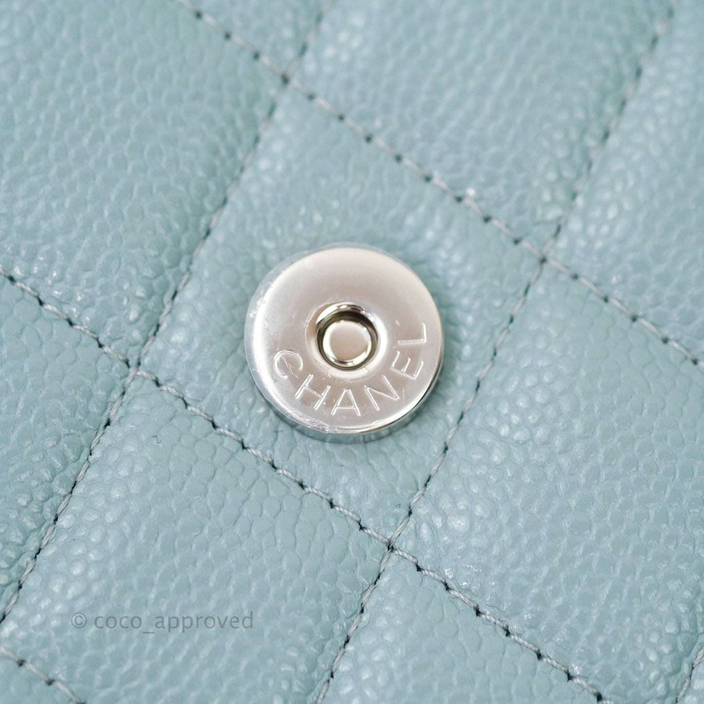 Chanel Quilted Mini Wallet on Chain WOC Blue Grey Caviar Silver Hardware 20B