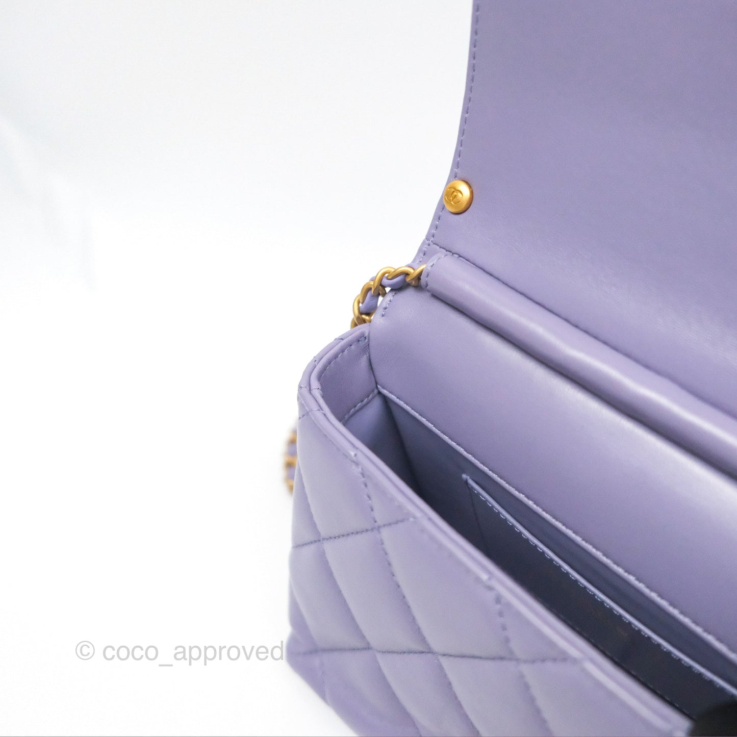 Chanel Crystal Pearl Chain Mini Flap Bag Purple Lambskin Aged Gold Hardware