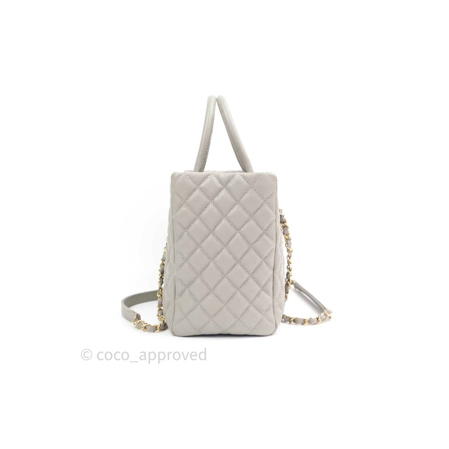 Chanel Quilted Medium Coco Handle Shopping Tote Grey Caviar Gold Hardware