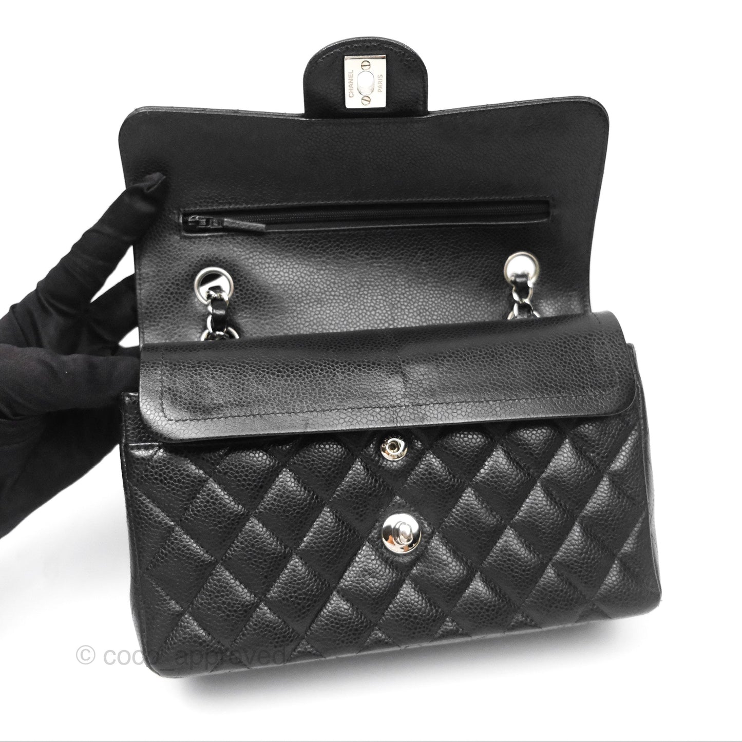 Chanel Small Classic Flap Quilted Black Caviar Silver Hardware