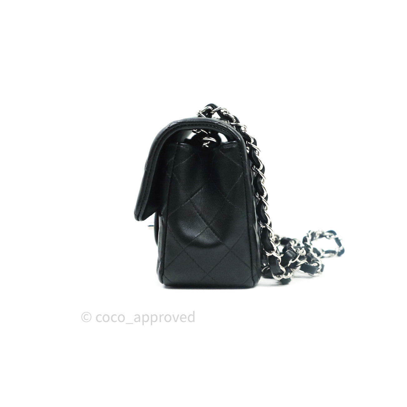Chanel Quilted Mini Rectangular Black Lambskin Silver Hardware