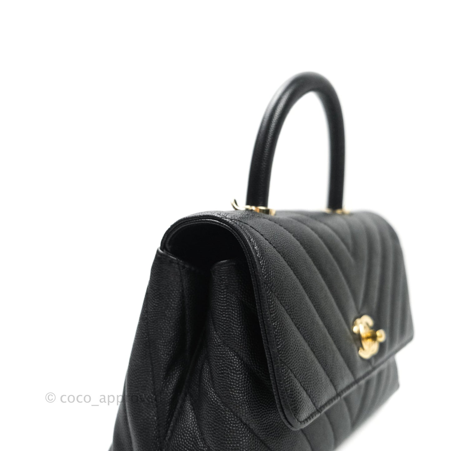 Chanel Mini Coco Handle Chevron Black Caviar Gold Hardware