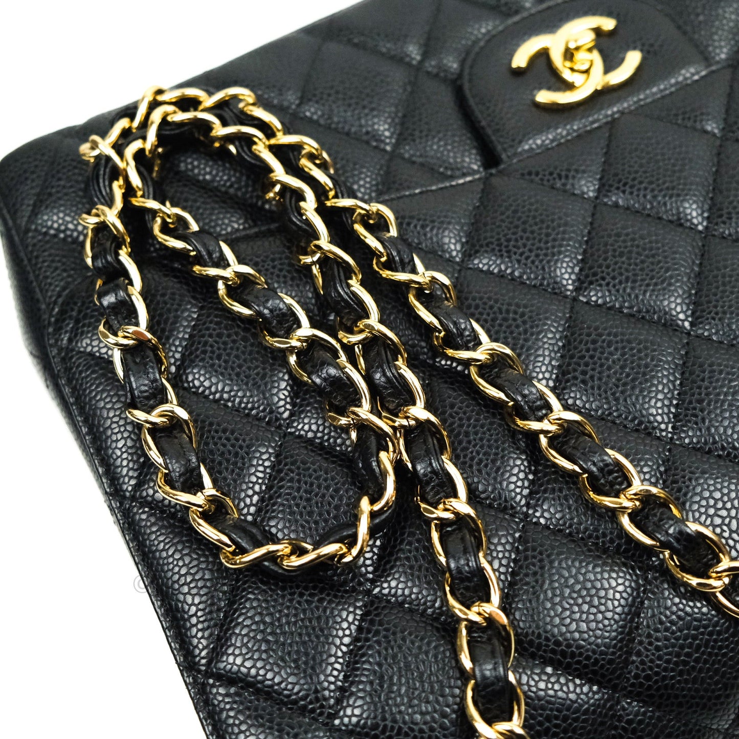 Chanel Classic Maxi Single Flap Quilted Black Caviar Gold Hardware