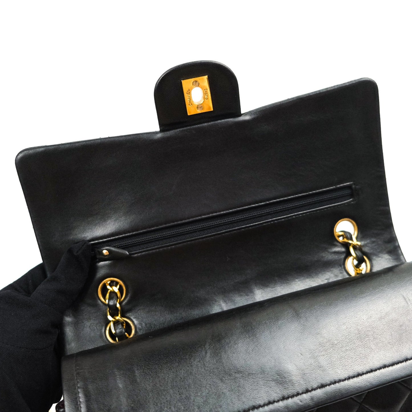 Chanel Classic Vintage Double Flap M/L Black Lambskin Gold Hardware
