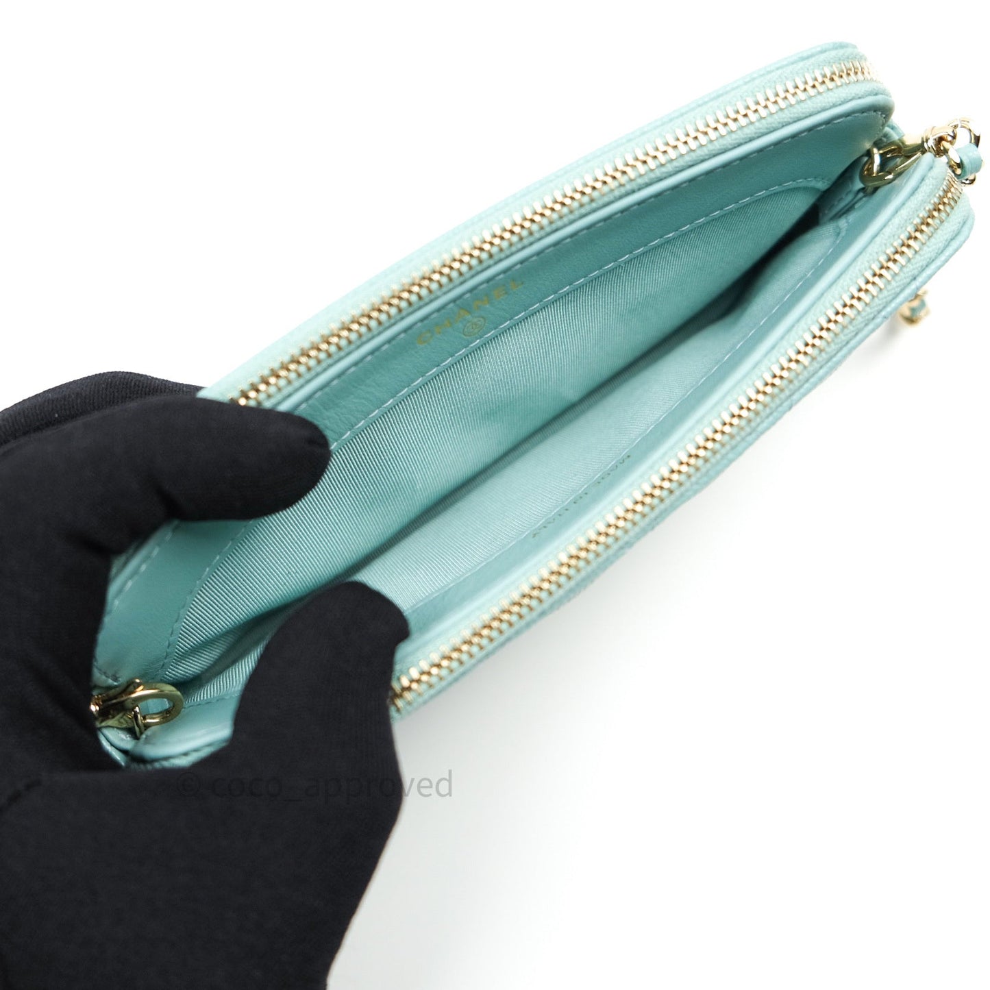 Chanel Tiffany Blue Caviar Clutch on Chain Gold Hardware 20C