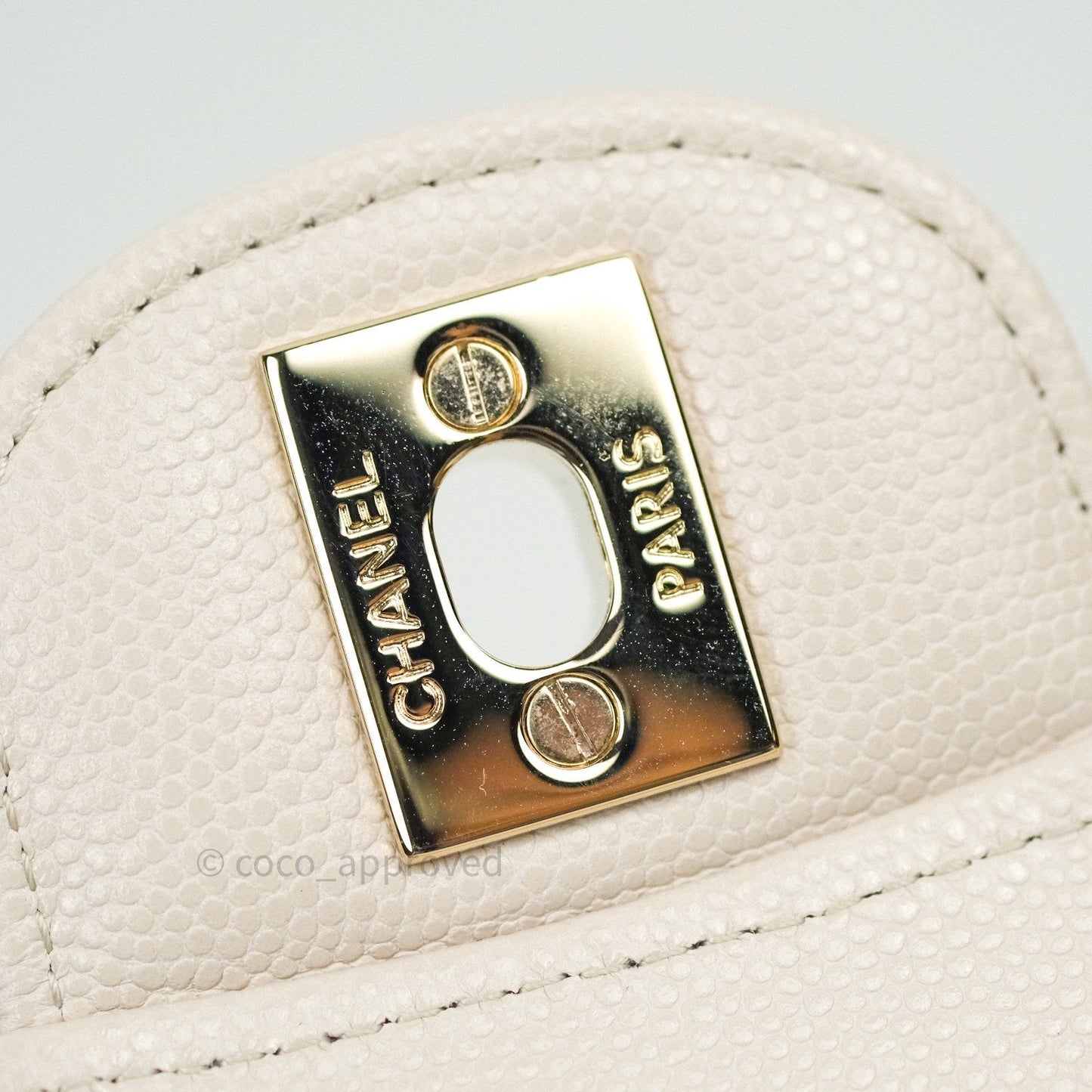 Chanel Classic M/L Medium Double Flap Chevron Ivory Caviar Gold Hardware