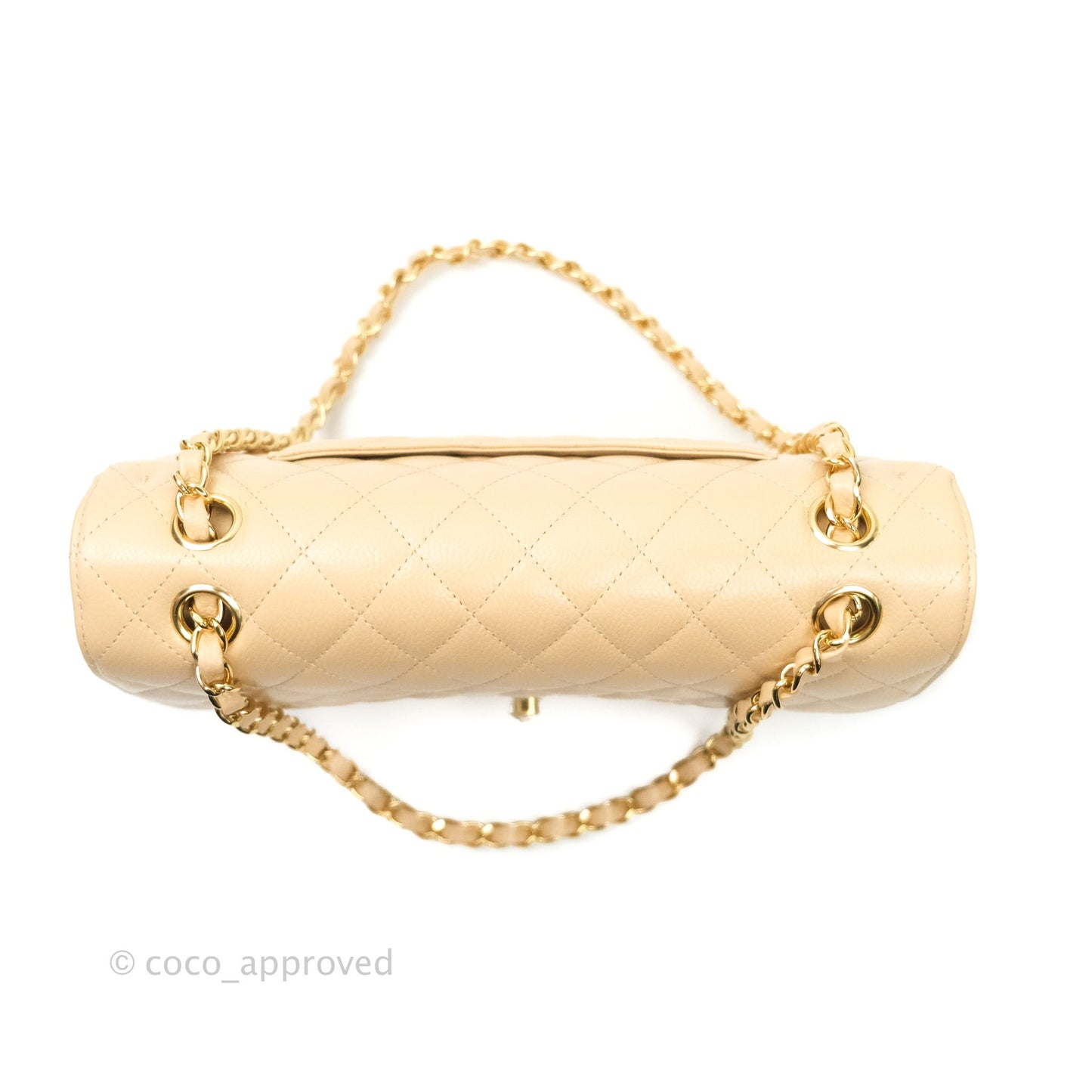 Chanel Classic M/L Medium Double Flap Bag Beige Caviar Gold Hardware