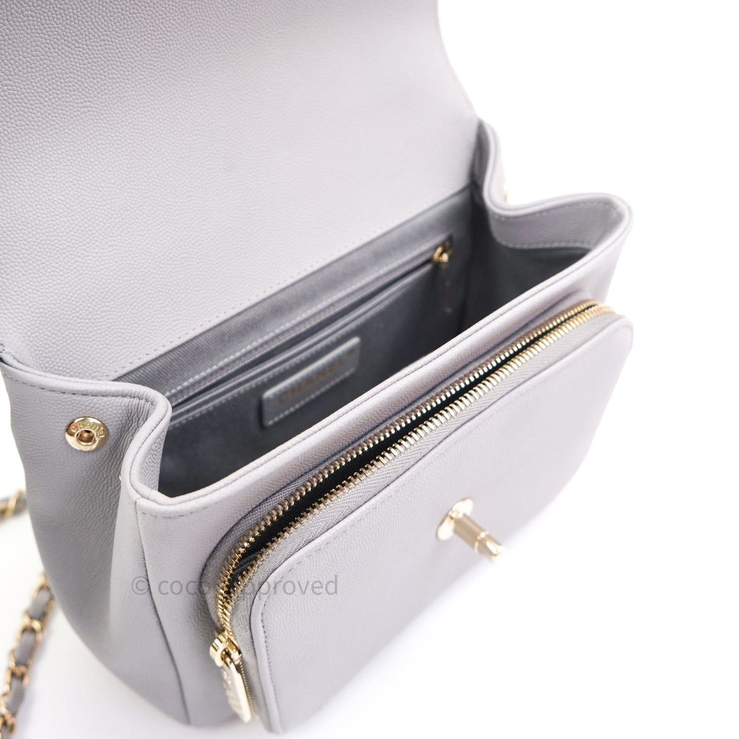 Chanel Quilted Medium Business Affinity Flap Grey Caviar Light Gold Hardware