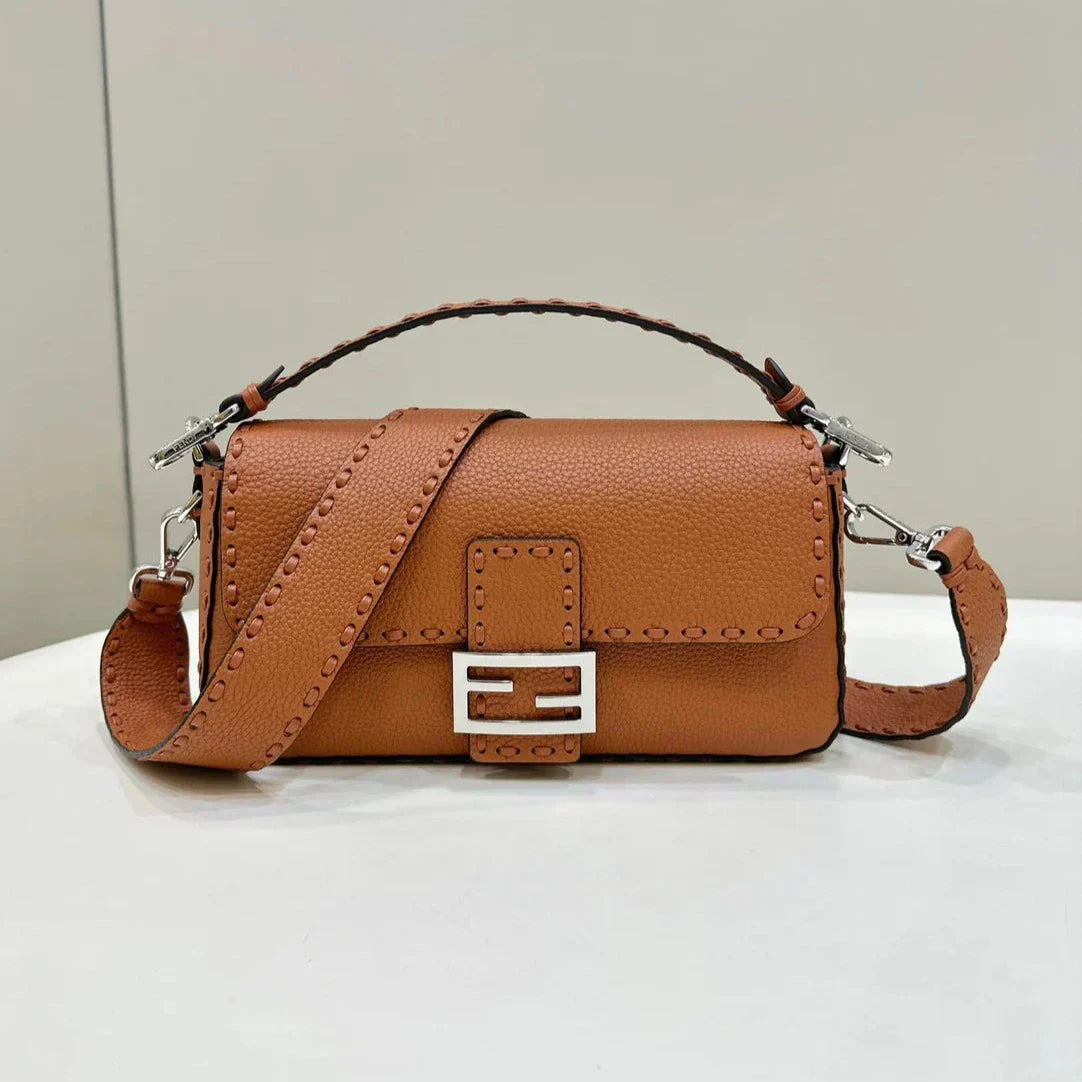Luxury FendiBAGUETTE 27CM BROWN CALFSKIN SILVER HARDWARE