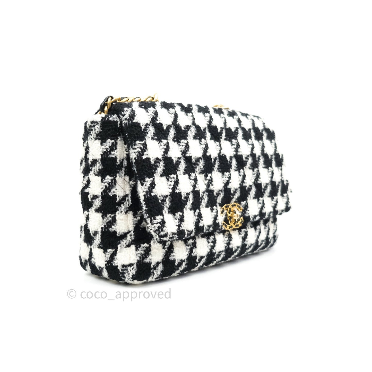 Chanel 19 Maxi Tweed White Black Houndstooth Mixed Hardware 19K