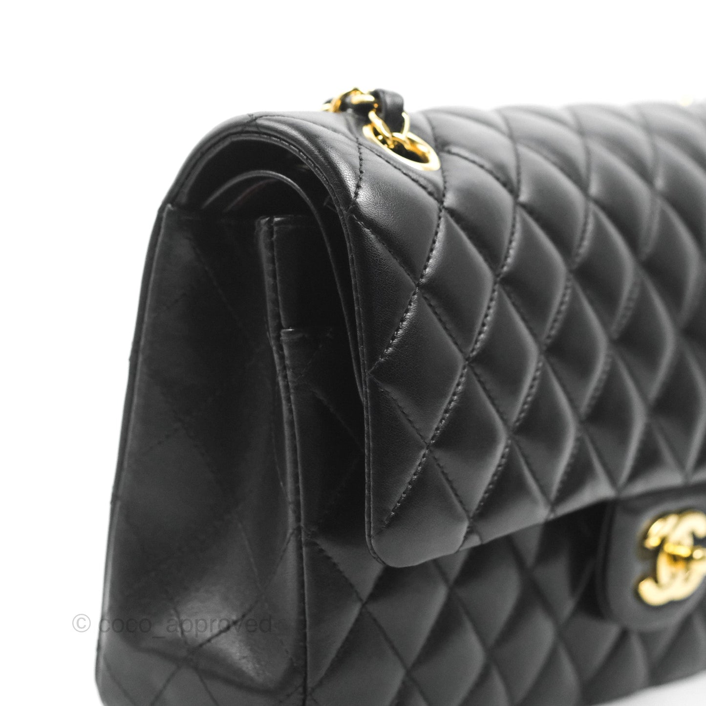 Chanel Classic M/L Medium Flap Quilted Black Lambskin Gold Hardware
