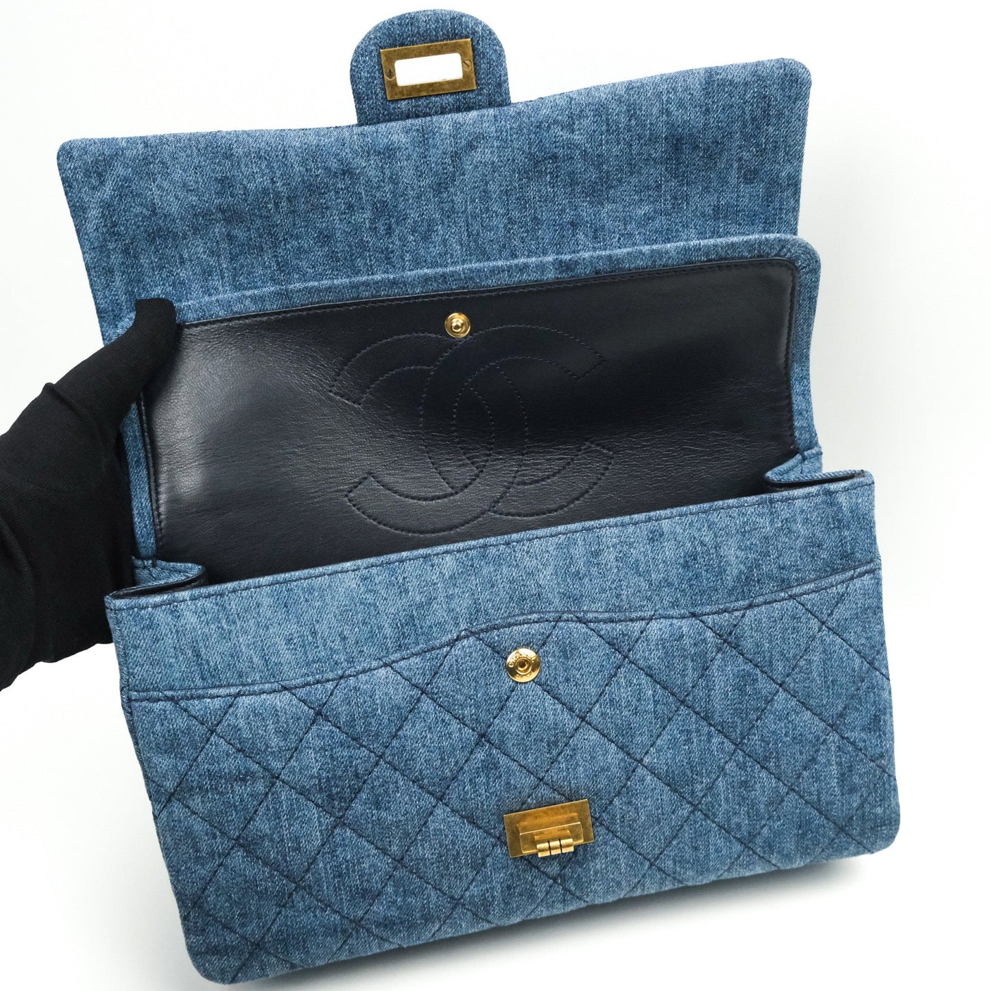 Chanel Reissue Quilted Denim Dark Blue Gold Hardware 226