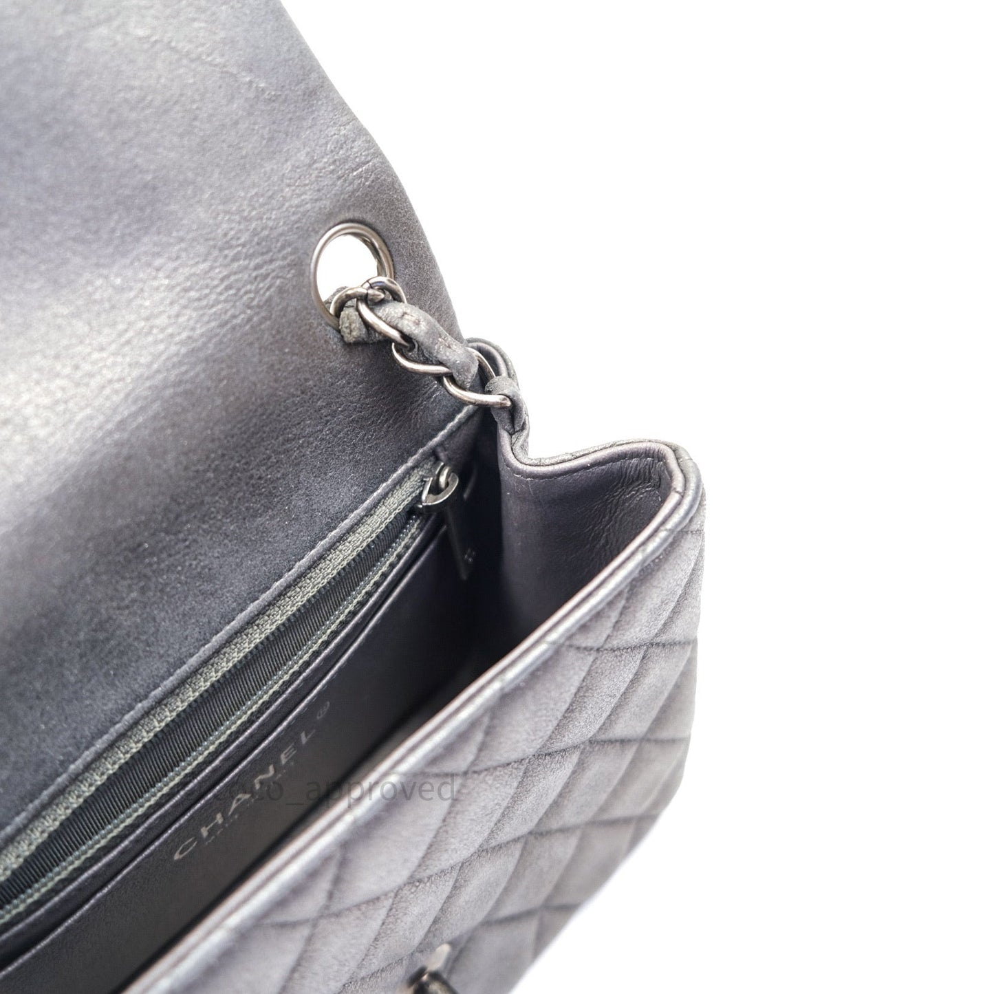 Chanel Mini Square Charcoal Grey Goatskin Ruthenium Hardware