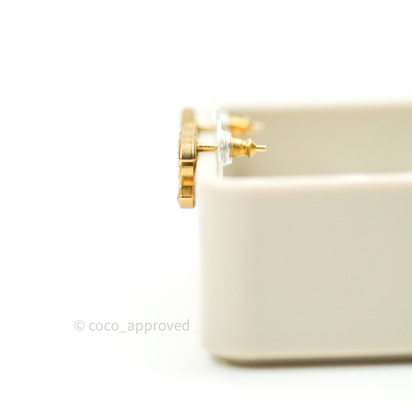 Chanel Crystal CC Earrings Gold Tone