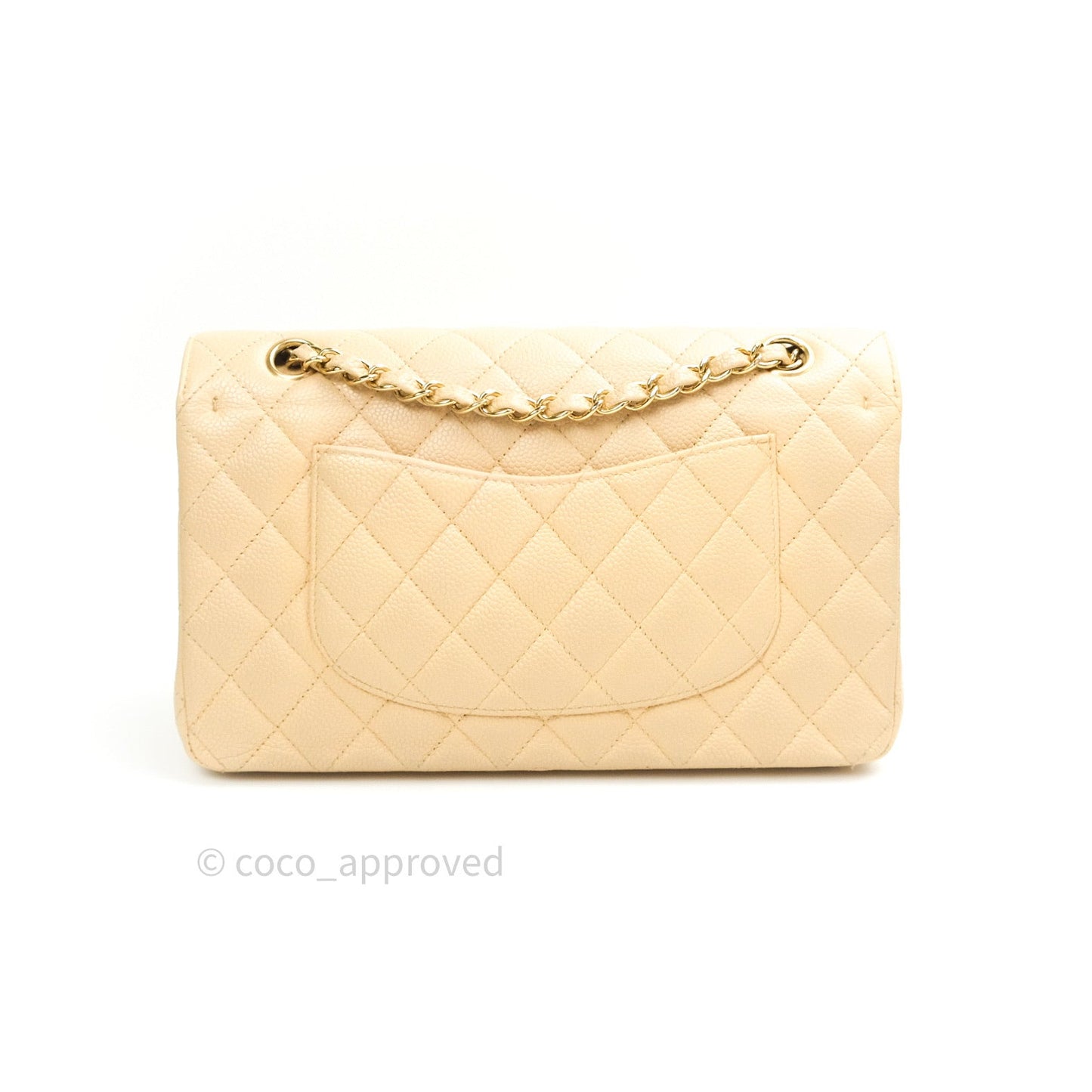 Chanel Quilted M/L Medium Double Flap Beige Clair Caviar Gold Hardware