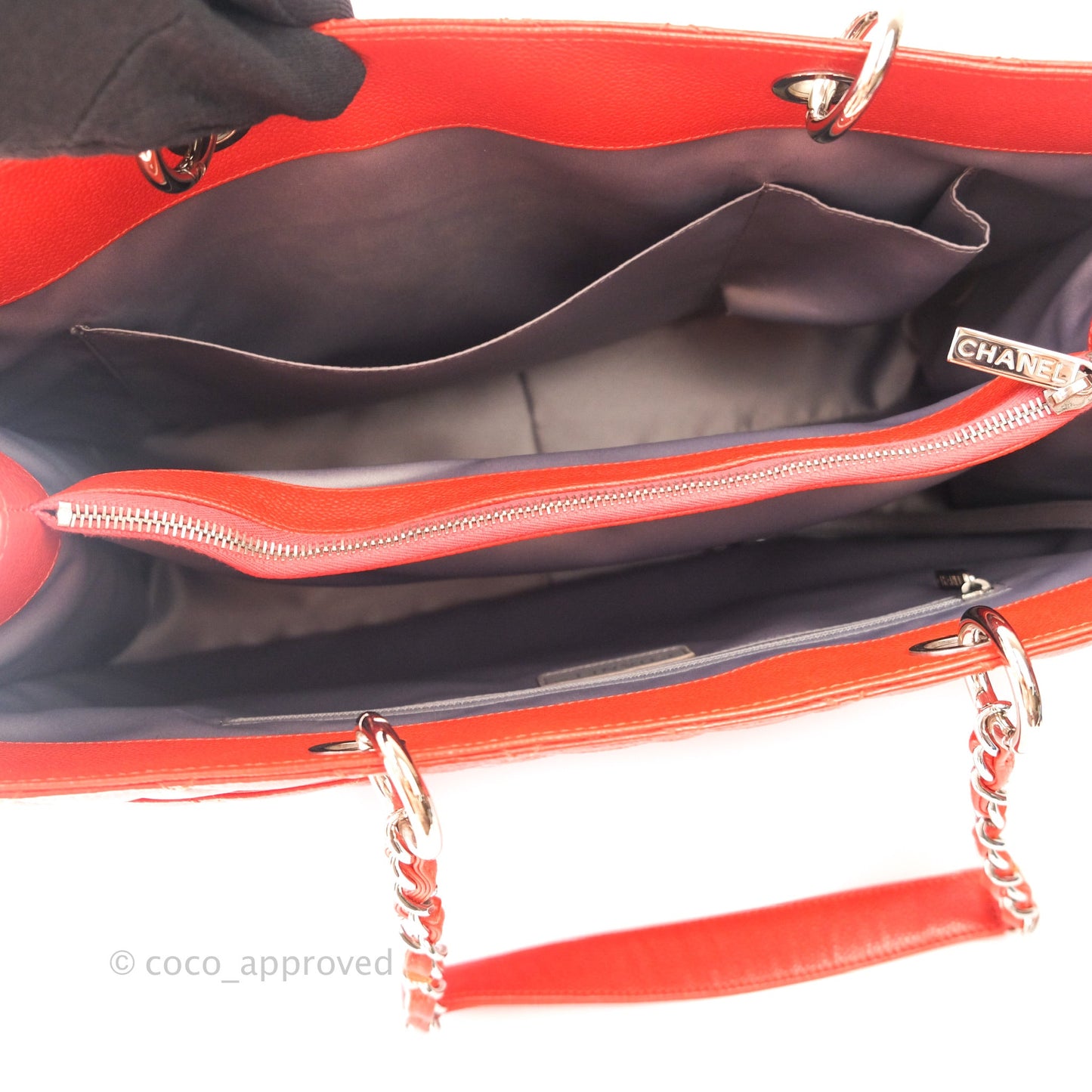 Chanel XL Grand Shopping Tote GST Red Caviar Silver Hardware