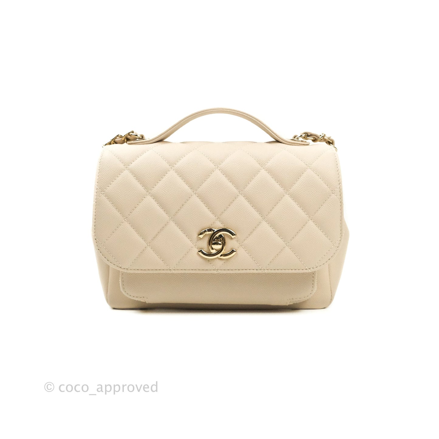 Chanel Quilted Medium Business Affinity Flap Beige Caviar Gold Hardware
