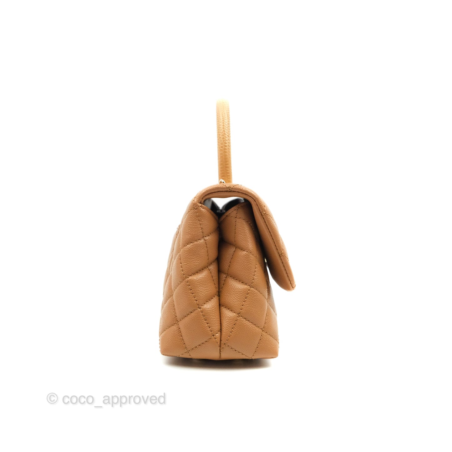 Chanel Mini (Small) Coco Handle Quilted Dark Beige Caramel Caviar Gold Hardware Lizard Embossed Handle 21P