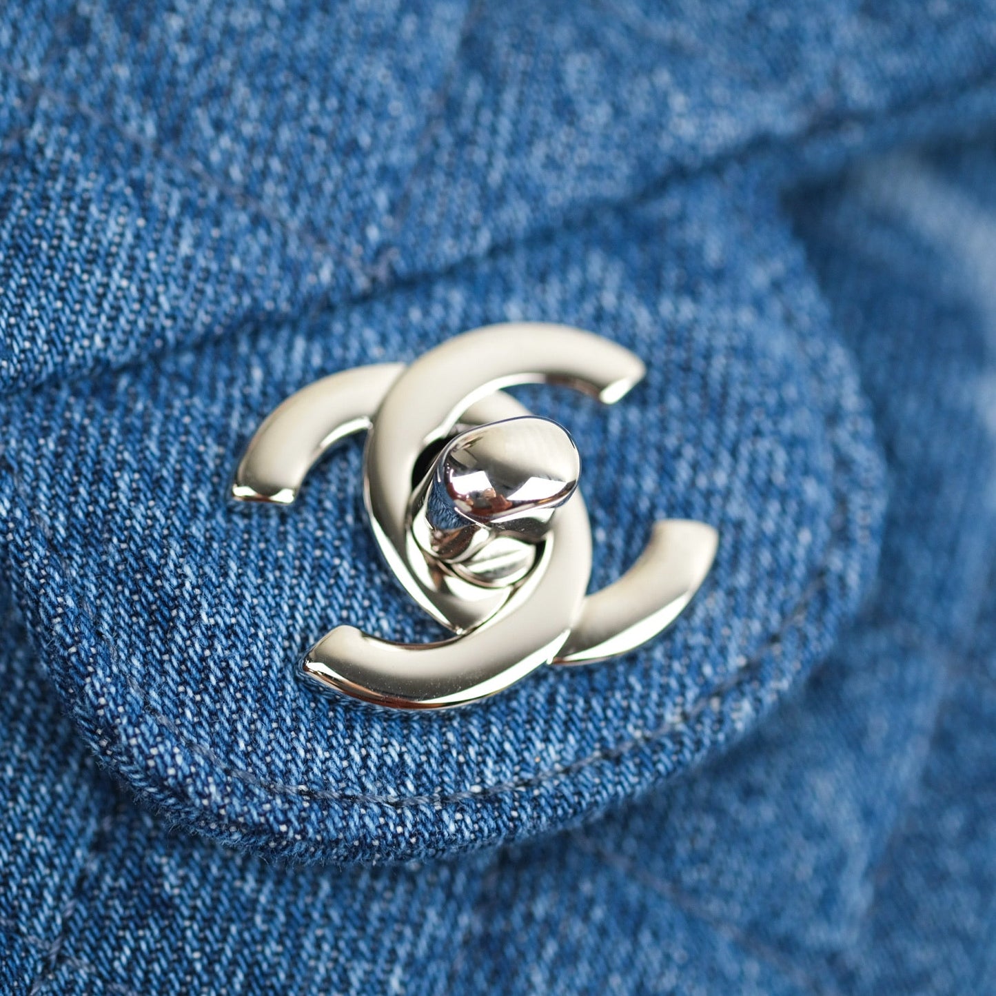Chanel Mini Square Blue Denim Silver Hardware
