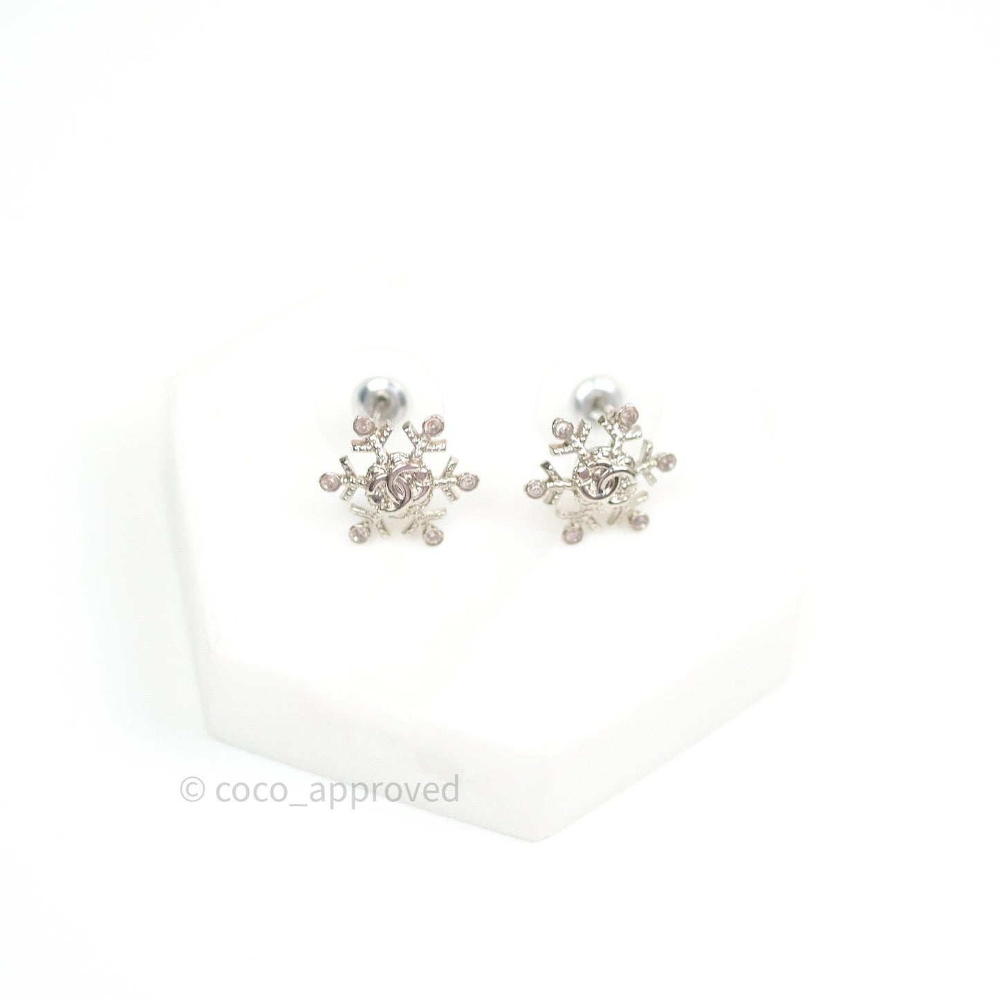 Chanel Crystal Snowflake CC Earrings Silver