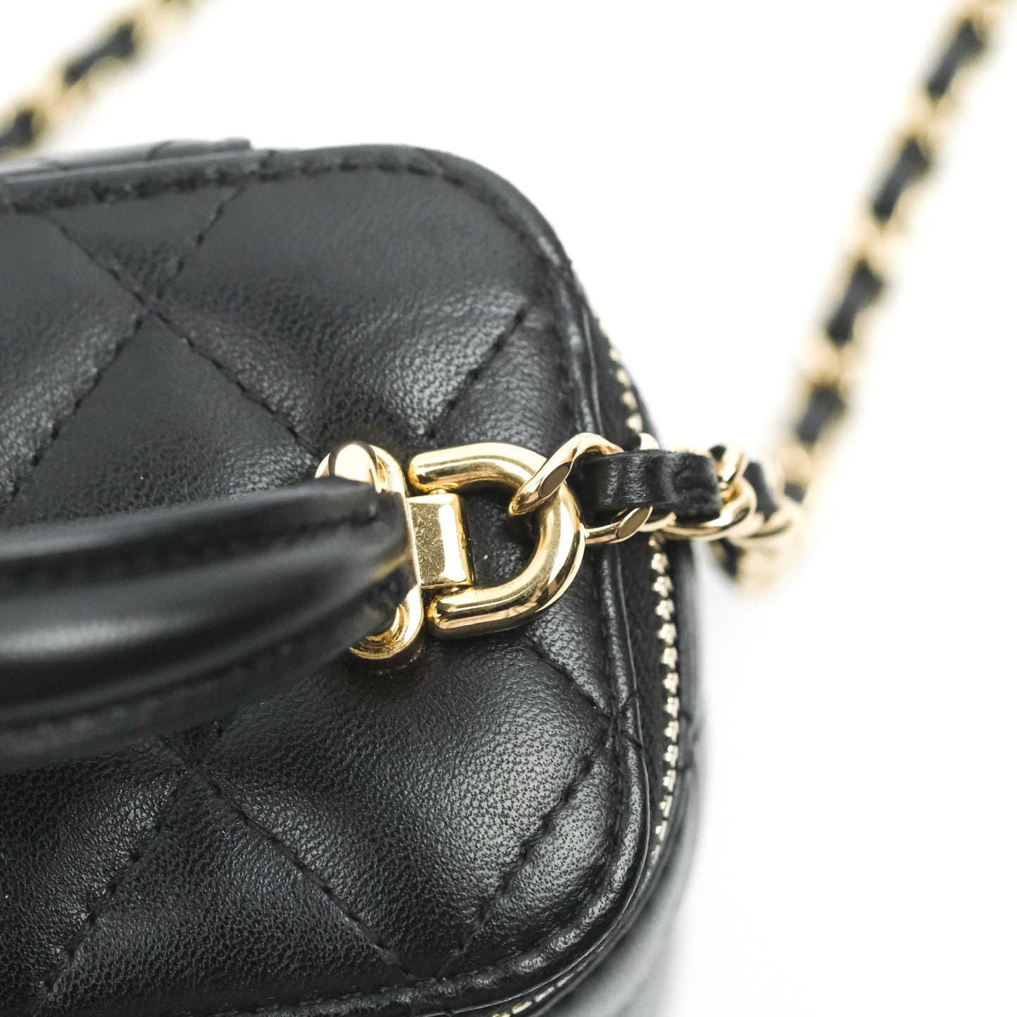 Chanel Mini Top Handle Vanity With Chain Black Lambskin Gold Hardware