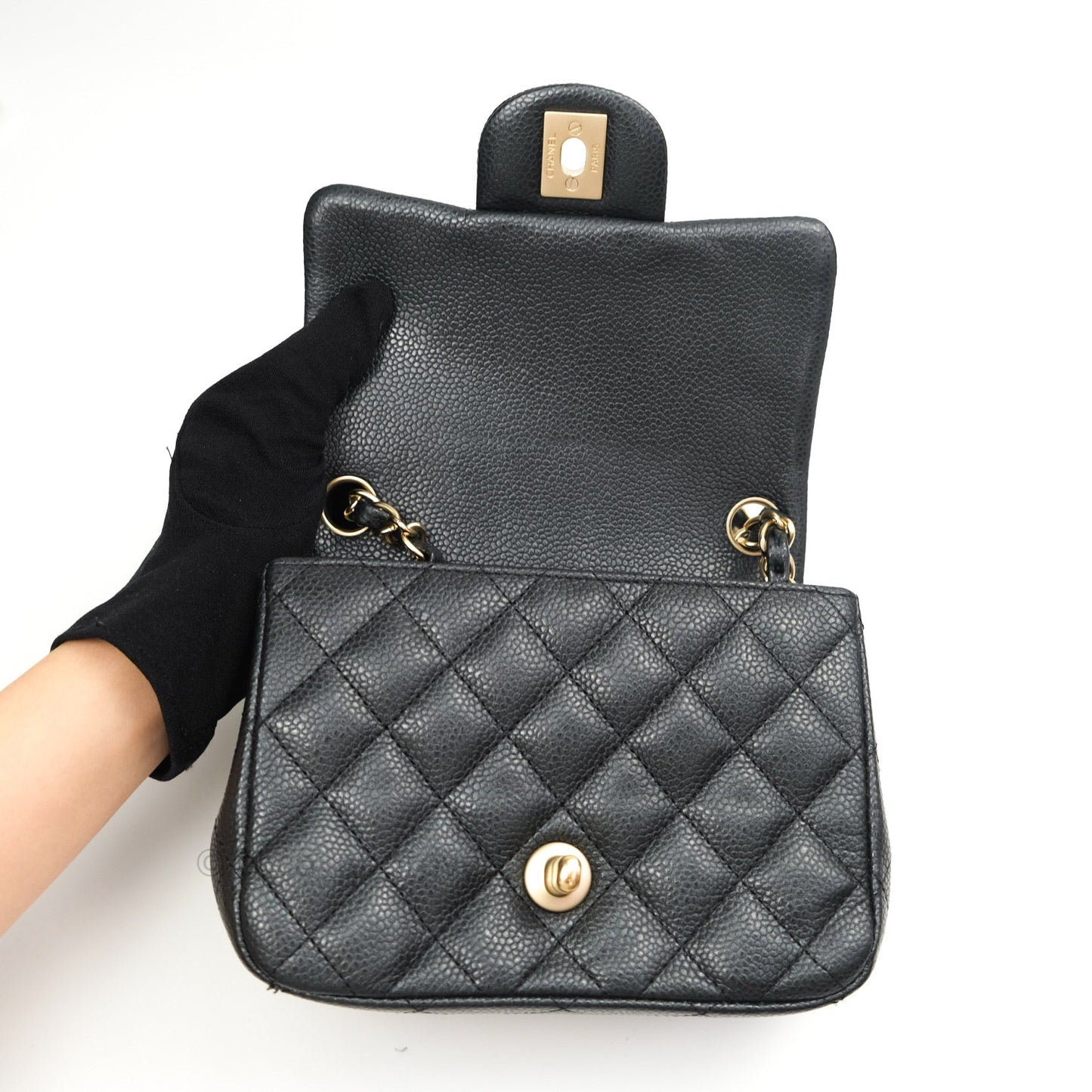 Chanel Mini Square Dark Gray Caviar Gold Hardware