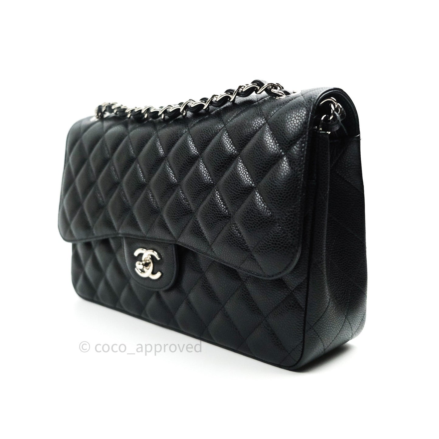 Chanel Classic Jumbo Double Flap Black Quilted Caviar Silver Hardware⁣⁣