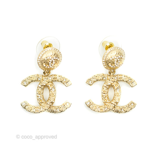 Chanel CC Crystal Drop Earrings Gold Tone 21P