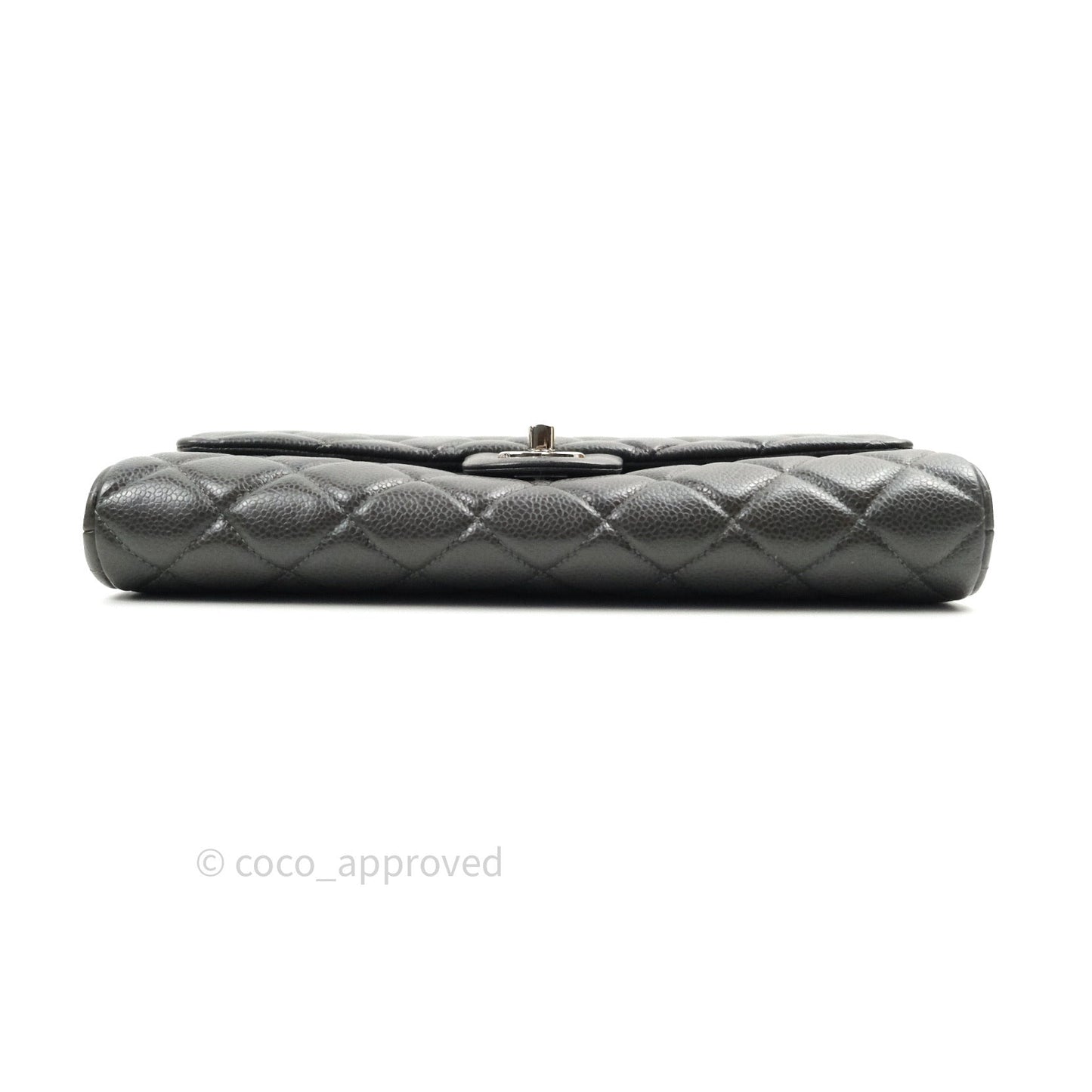Chanel Quilted Clutch with Chain Dark Grey Caviar Leather Silver Hardware