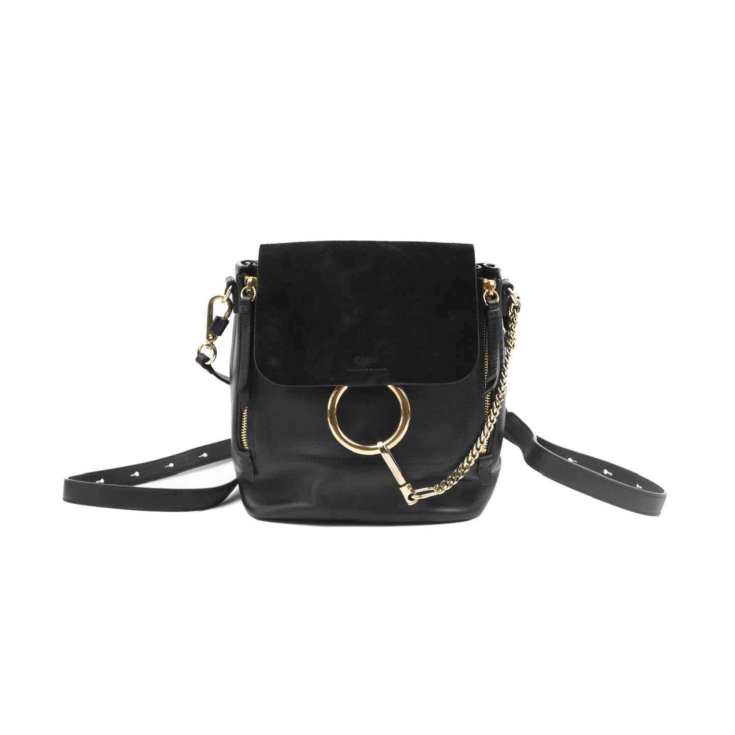 Chloe Small Faye Backpack Suede Calfskin Black Gold Hardware