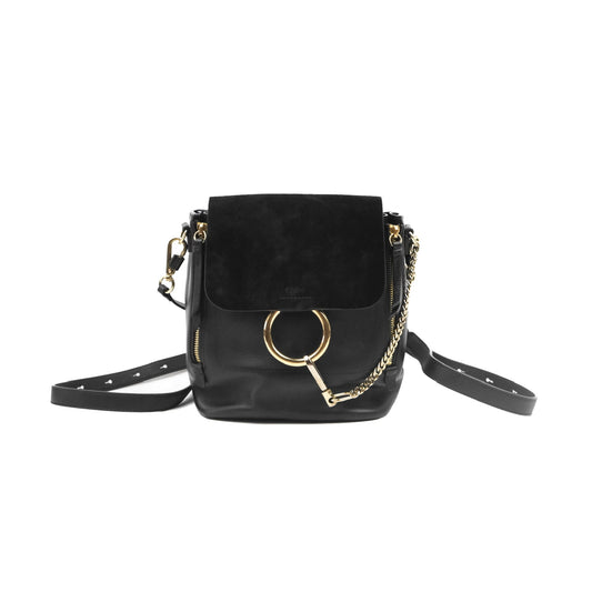 Chloe Small Faye Backpack Suede Calfskin Black Gold Hardware