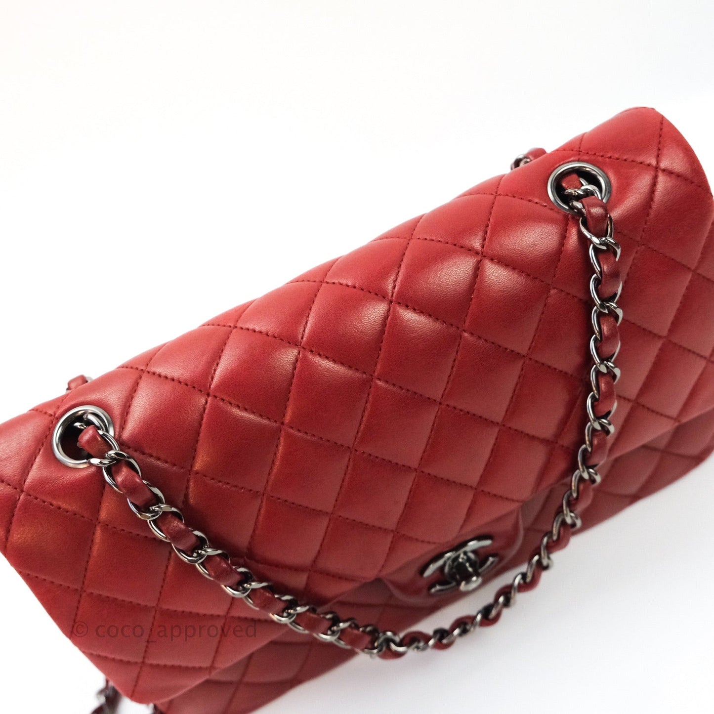 Chanel Classic M/L Medium Double Flap Dark Red Lambskin Gunmetal Hardware