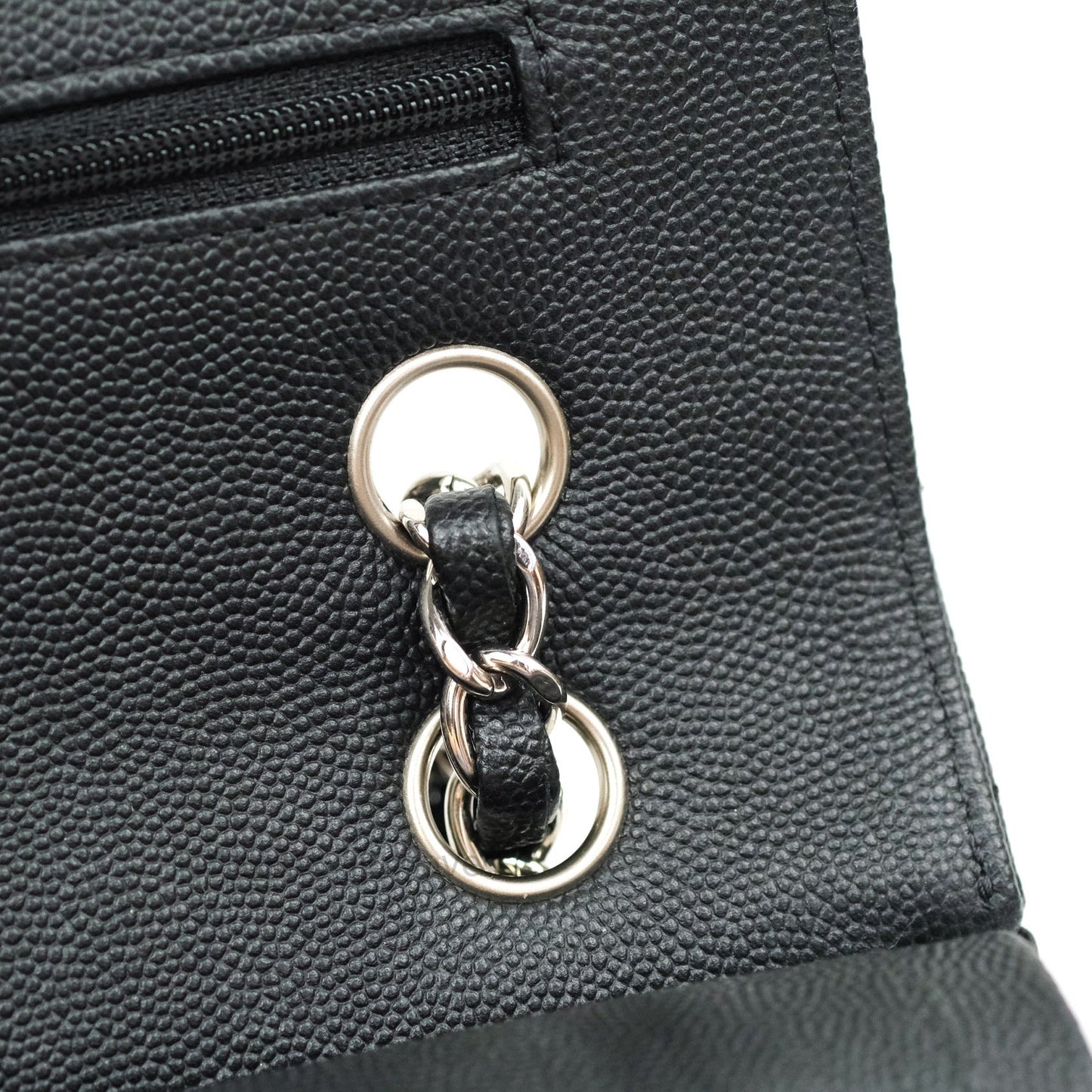Chanel Classic M/L Chevron Black Caviar Silver Hardware