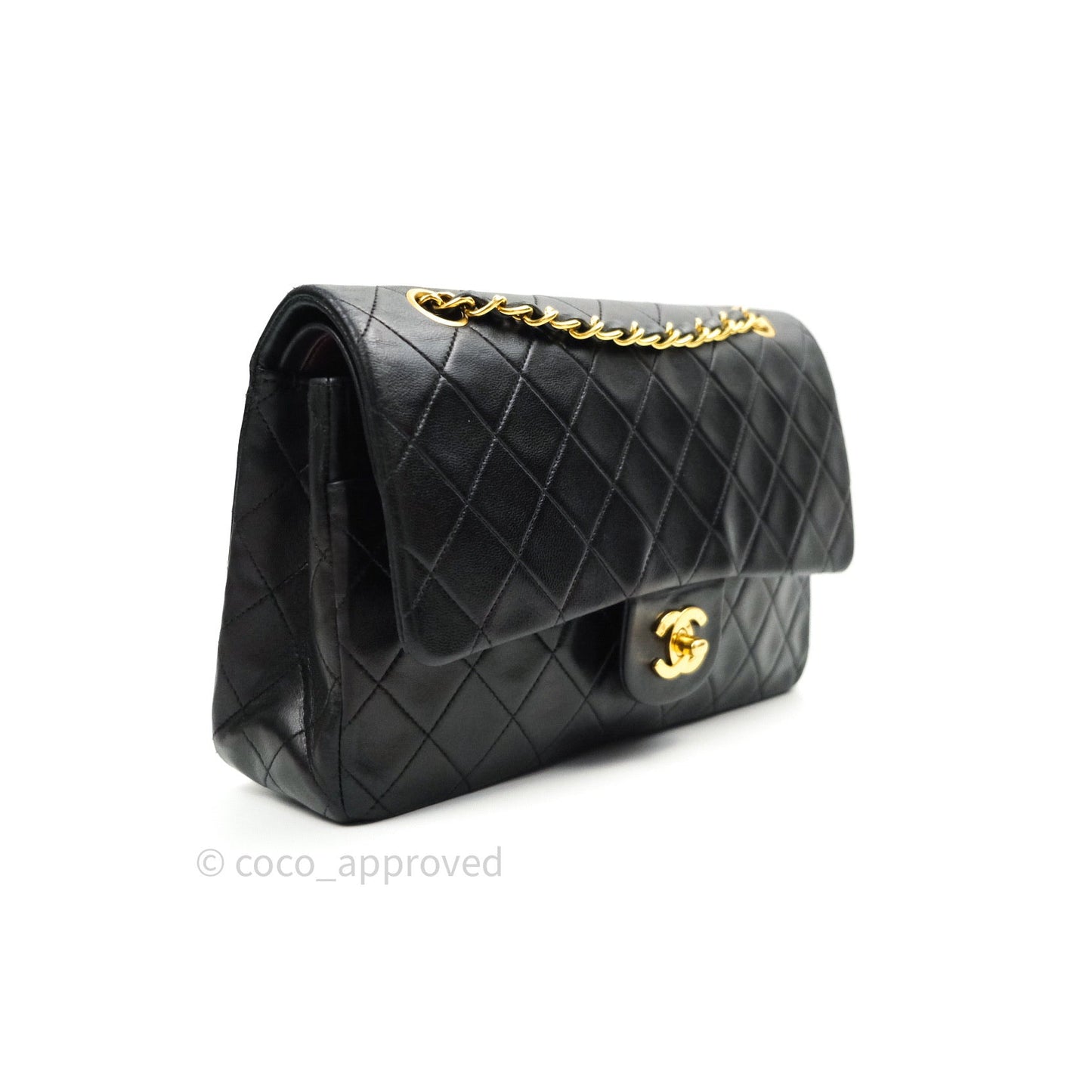 Chanel Classic Vintage Double Flap M/L Black Lambskin Gold Hardware