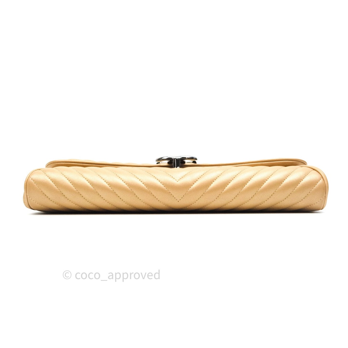 Chanel Clutch Gold Calfskin Chevron Silver Hardware
