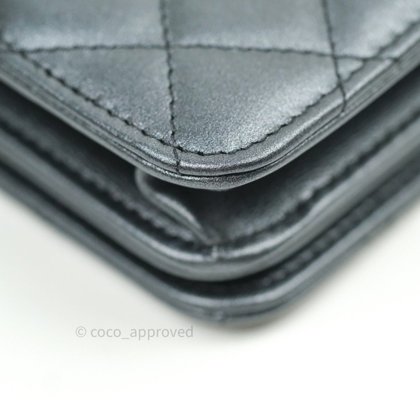 Chanel Quilted Black Iridescent Lambskin Pearl Wallet On Chain WOC