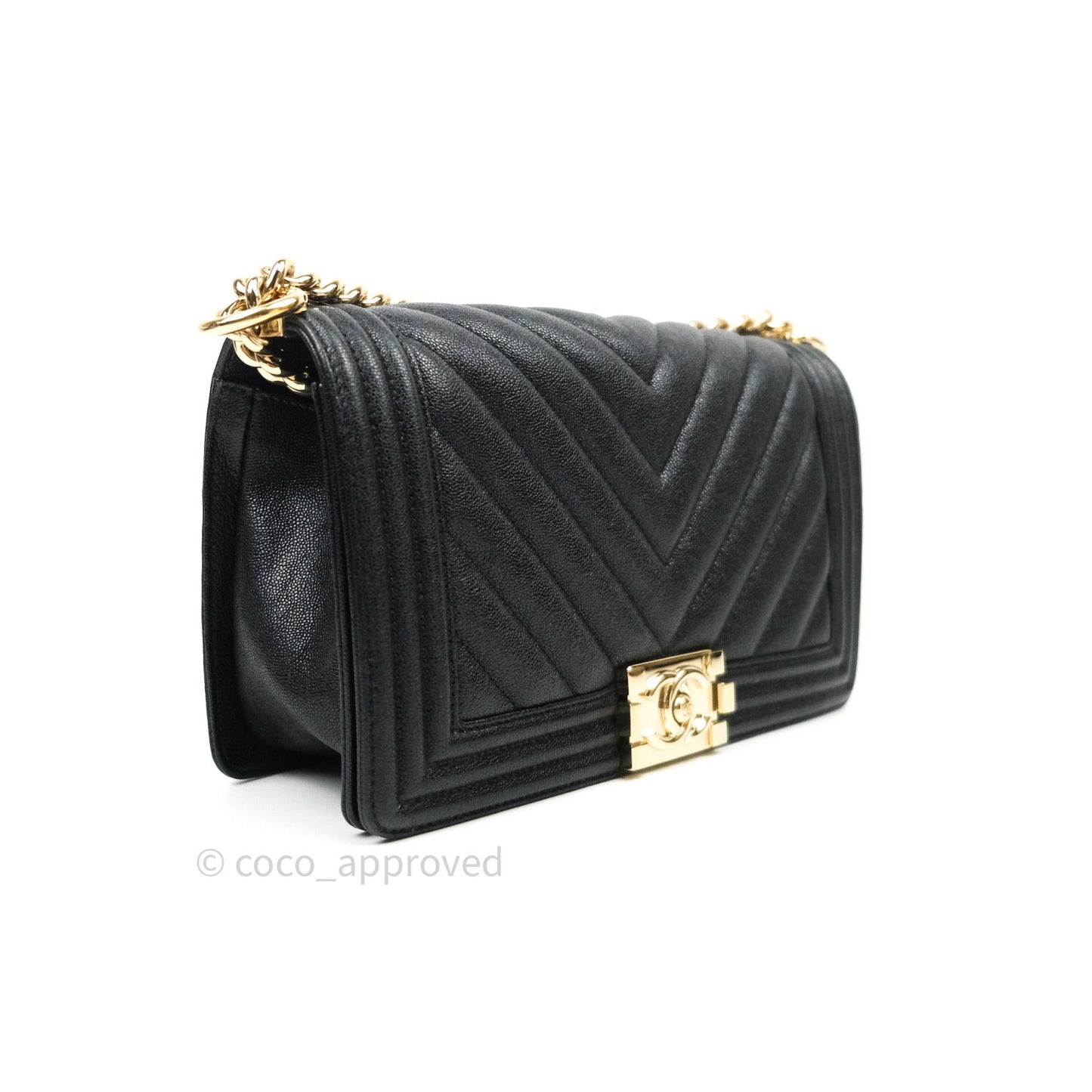 Chanel Boy Chevron Medium Black Caviar Gold Hardware