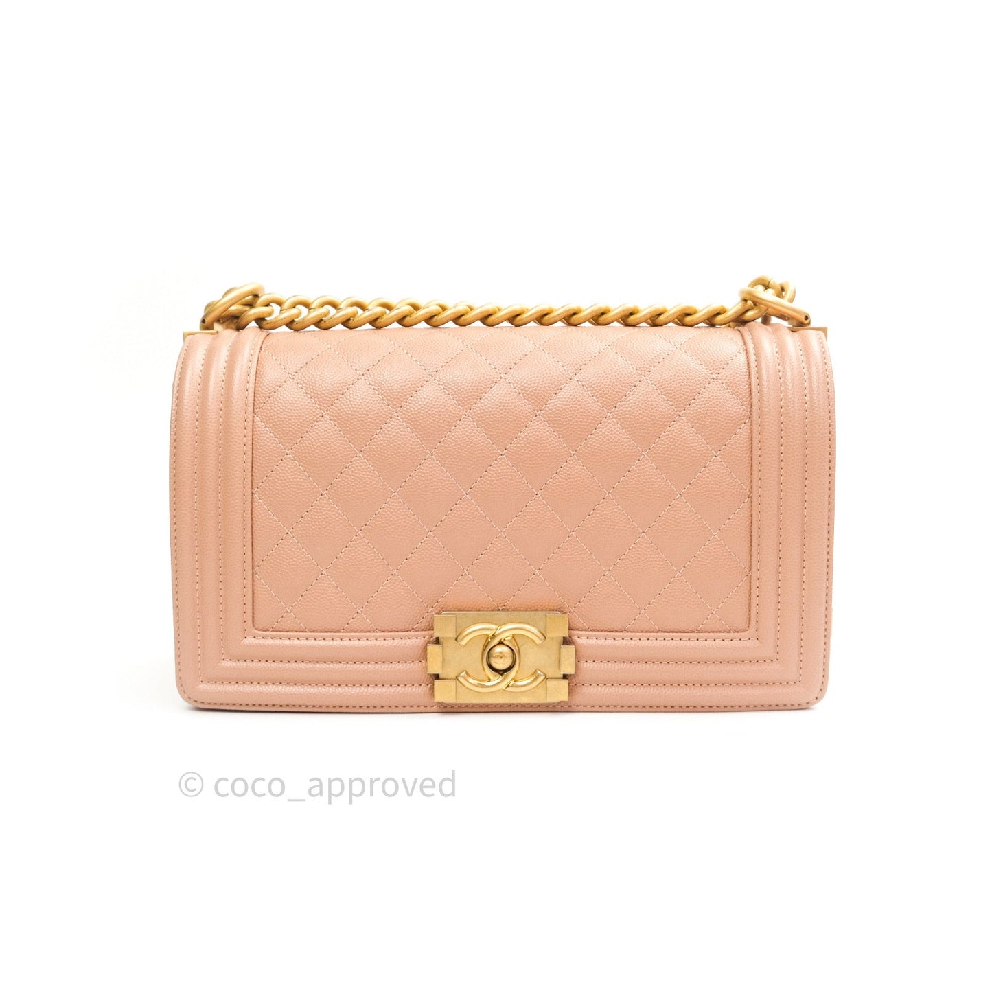 Chanel Quilted Medium Caviar Boy Flap Beige Gold Hardware