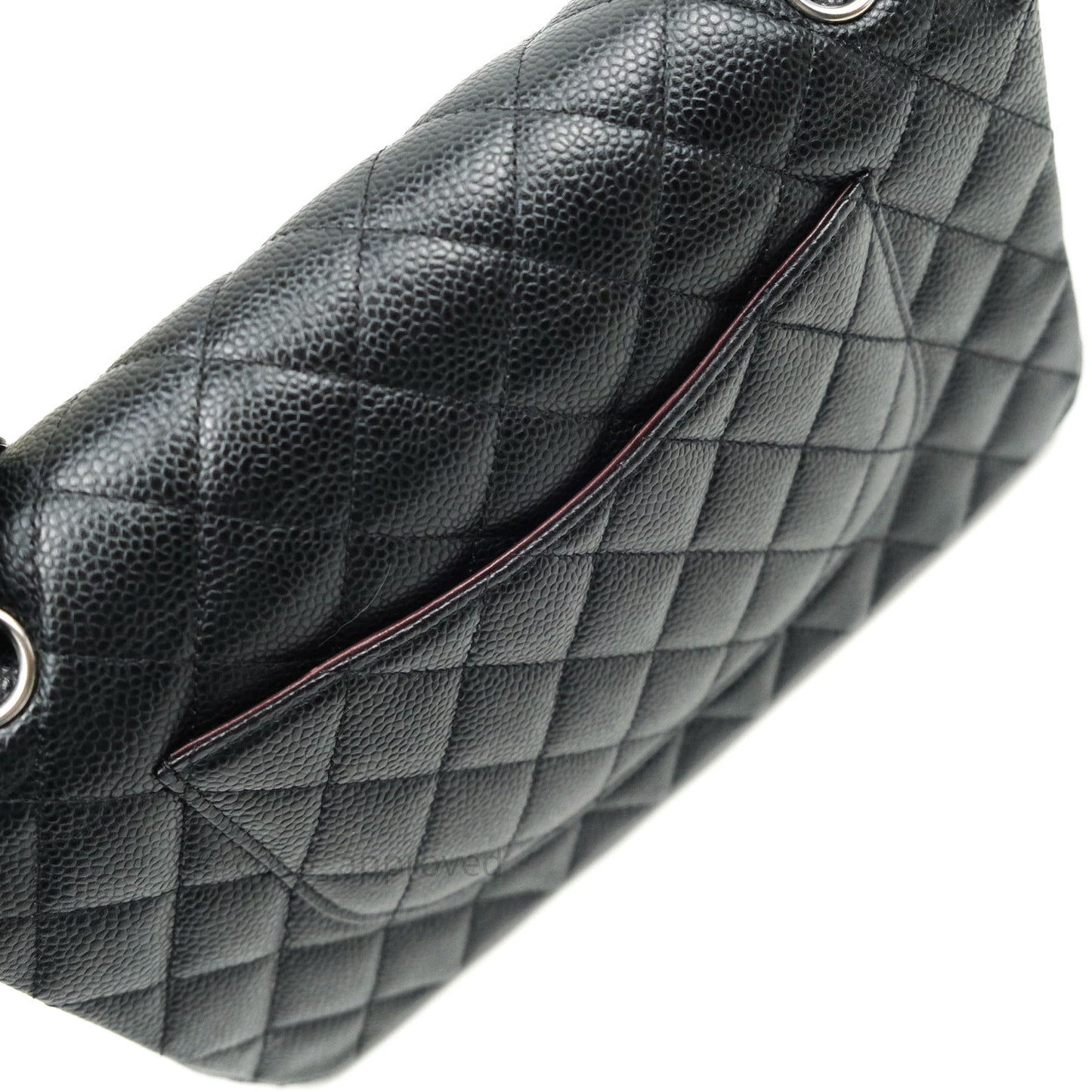 Chanel Quilted M/L Medium Double Flap Bag Black Caviar Silver Hardware