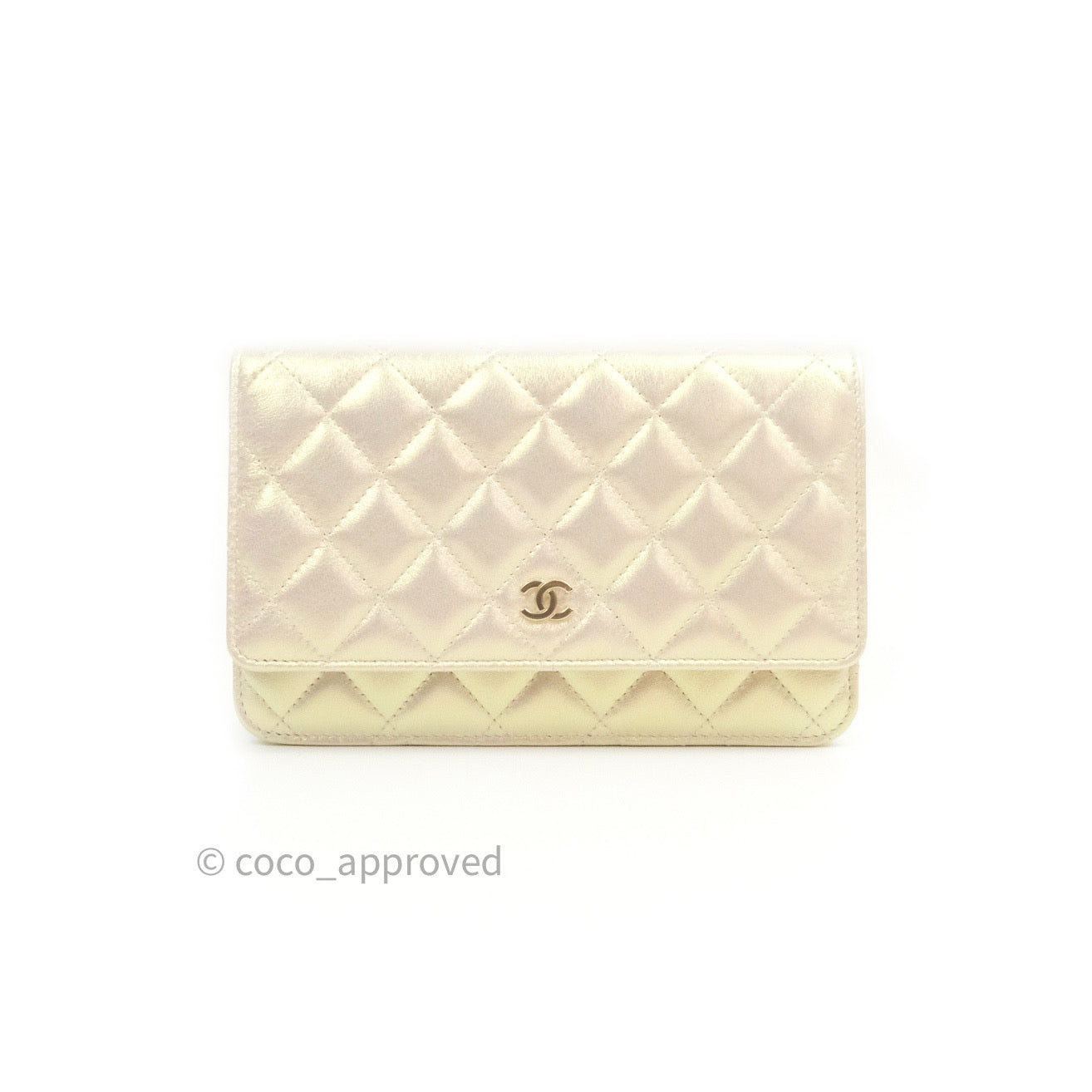 Chanel Quilted Wallet on Chain WOC Iridescent Ivory Gold Hardware 20A