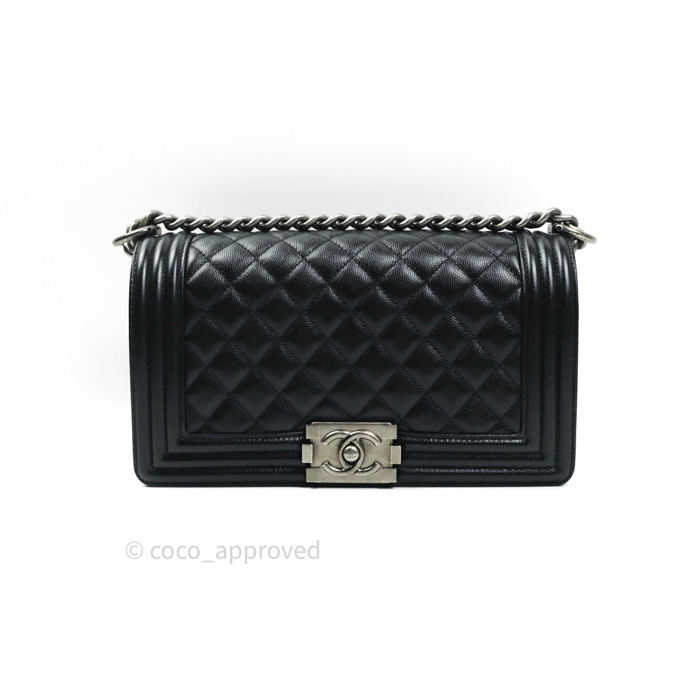 Chanel Boy Quilted Medium Black Caviar Ruthenium Hardware